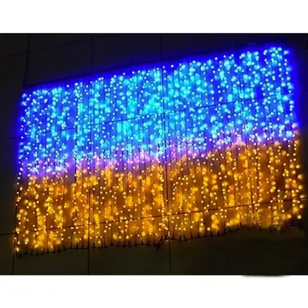 Гірлянда штора водоспад "Флаг України" 2,0Х2,0м, Гірлянда патріотична жовто-блакитна, фото 2