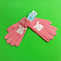 Детские теплые перчатки с начесиком 6-8 лет розовые Зайка