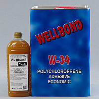 Клей Wellbond W-34 1.0л (полихлоропреновый), для тканей, карпета, ковролина, пластика и других покрытий
