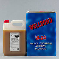 Клей Wellbond W-34 5л (полихлоропреновый), для тканей, карпета, ковролина, пластика и других покрытий