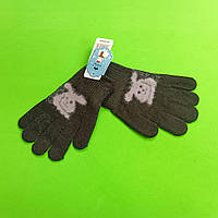 Детские теплые перчатки с начесиком 6-8 лет черные Зайка