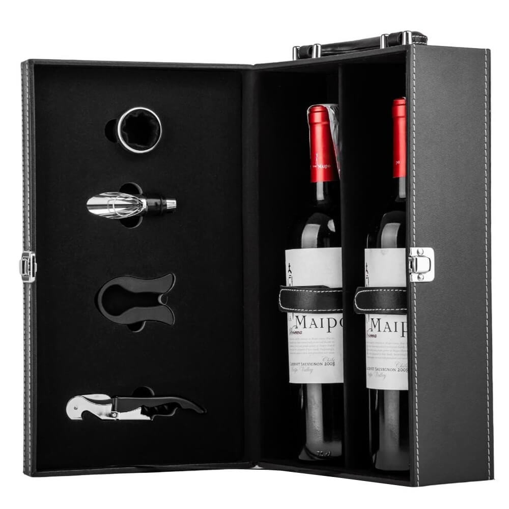 Подарочный кейс для 2 бутылок вина "Душистая коллекция" 4 аксессуара в кейсе из экокожи - фото 1 - id-p2032871248