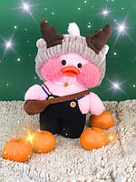 Мягкая игрушка утка Lalafanfan Cafe mimi Плюшевая уточка 30 см розовая с рожками, игрушки special delivery