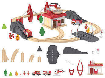 Дитяча дерев'яна залізниця 2021 р. Пожежна команда 65 ел. 3.8 м Німеччина PlayTive (Brio, Hape, Ikea)