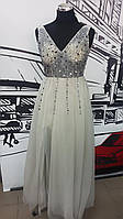 Платье выпускное длинное юбка с разрезом спереди лиф расшит паетками серый цвет размер S M L XL