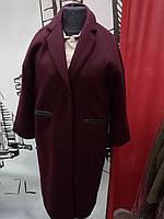 Пальто женское -кокон бордового цвета