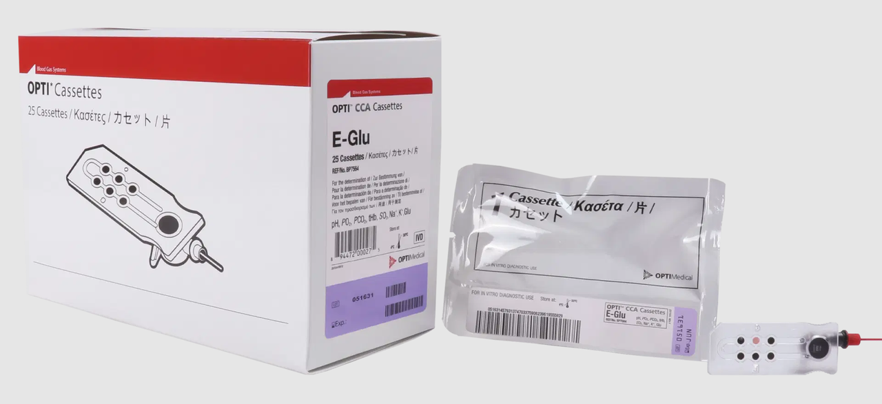 Касета E-Glu, 25 шт./упак, OPTI CCA, OPTI CCA-TS, OPTI CCA-TS2 (pH, pCO2, pO2, tHb, sO2, K+, Na+, Глюкоза), фото 1