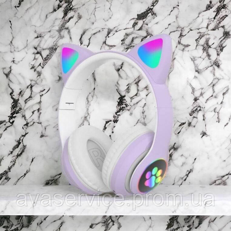 Бездротові навушники cat ear CAT STN-28 фіолетові | Навушники з вушками котика Дитячі KC-264 стерео навушники