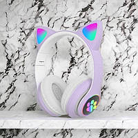 Бездротові навушники cat ear CAT STN-28 фіолетові | Навушники з вушками котика Дитячі KC-264 стерео навушники