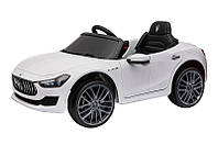 Електромобіль Maserati SL8631 білий, шкіряні сидіння, колеса EVA, MP3, Р/К, 12V*4.5А, 2*25 Вт