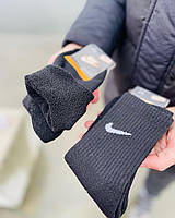 Спортивные зимние теплые черные высокие махровые носки Найк / Набор 12 пар