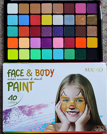 Аквагрим NUKOLO набір 40 кольорів і 1 пензель 12 УФ кольорів, фото 1