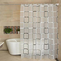 Тканинна шторка для ванної 240х195см "Біла з квадратами" фіранка для душу, душова шторка