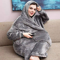 Плед толстовка з капюшоном (100х80см) HUGGLE HOODIE, Сірий / Плед-худі / Оверсайз толстовка плед плед з капюшоном