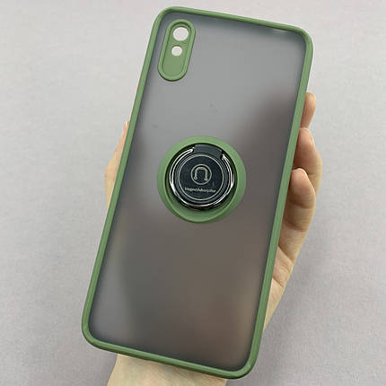 Чохол для Xiaomi Redmi 9A чохол з кільцем підставкою на телефон сяомі редмі 9а зелений t8b, фото 1