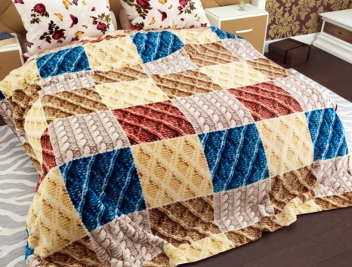 Плед м'який фліс "В'язаний мотив" 180х220 Двоспальний кольоровий плед (11137) Покривало плед мікрофібра, фото 1