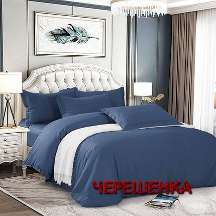 Однотонний синій Страйп-сатин мультисмужка 220 см рулон (50 м), щільна тканина 100% бавовна для постільної білизни, фото 1