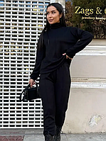 Женский теплый костюм под горло с ангоры черный костюм прогулочный спортивный комплект гольф и брюки