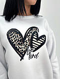 Жіночий Теплий Світшот із принтом Серце, оверсайз | Худі вільного крою, з малюнком, тринитка на флісі | Норма та Батал, фото 6