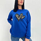 Жіночий Теплий Світшот із принтом Серце, оверсайз | Худі вільного крою, з малюнком, тринитка на флісі | Норма та Батал, фото 4