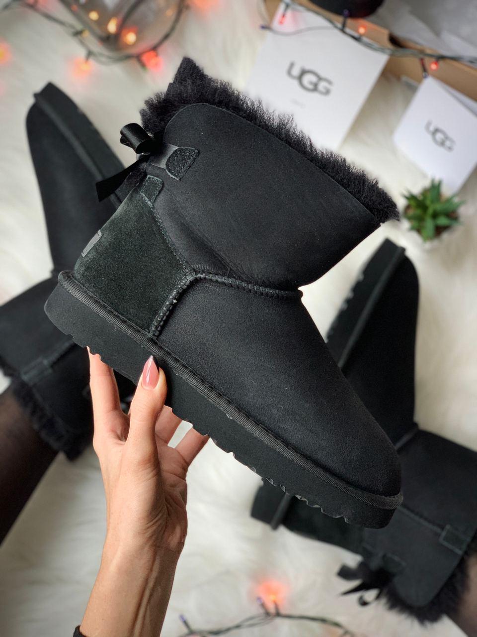 Уггі жіночі зимові чорні  UGG MINI BAILEY BOW II BOOT BLACK (04096)