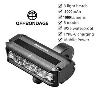 Передня 3LED велофара OFFBONDAGE EOS610 1000Lumen 2000mAh