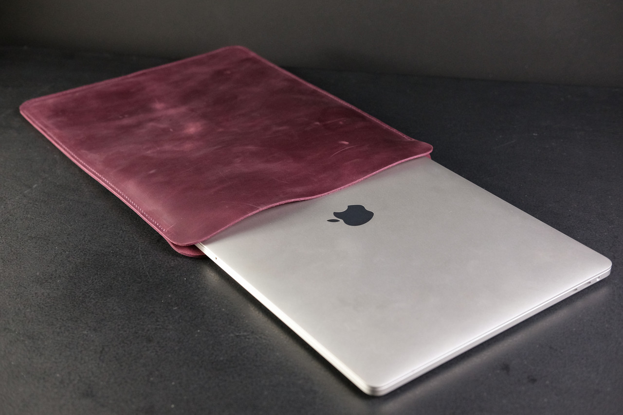 Шкіряний чохол для MacBook Air 13" (2018-2021) Дизайн №1 з повстю, Вінтажна шкіра, колір Бордо