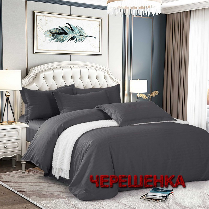 Страйп-сатин сірий мультисмужка 100% бавовна 220 см у рулоні 50 м, темна щільна тканина для постільної білизни