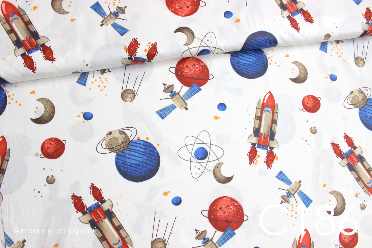 Тканина сатин Космос з ракетами