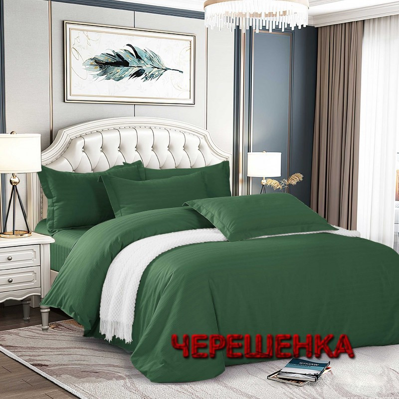 Однотонний зелений Страйп-сатин мультисмужка 220 см рулон (50 м), темна тканина 100% бавовна для пошиття постільної білизни