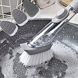 Щітка з дозатором для миття посуду Automatic Decontamination Wok Brush багатофункціональна з насадками, фото 5