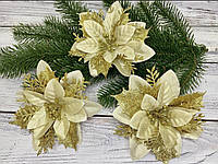 Пуансетия цветок золотой, тканевая. Диаметр 13 см