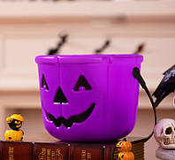 Декор на Хеллоуин Ведро для конфет Тыква Улыбка 13624 18х18х14 см фиолетовое MS