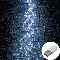 Гирлянда 3 м. ЮСБ(USB) Конский Хвост(Пучок),Капля Росы, 360Led,Белый цвет, 8 режимов,от Павербанка