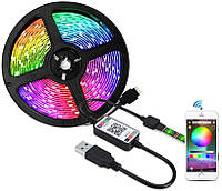 Цветная LED лента 5050 РБГ (RGB) 5м от usb с управлением через телефон(WI-FI),влагозащищена
