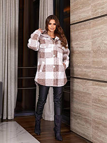Стильна тепла жіноча куртка сорочка баранчик в клітинку єврозима "Tasha"
