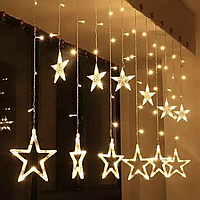 Новогодняя гирлянда штора звездопад Светодиодная гирлянда на окно 12 золотых звезд