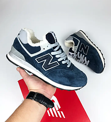 Жіночі зимові кросівки New Balance 574 winter blue сині Нью баланс теплі з хутром замша зима