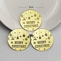 Топпер медальон для торта с надписью Merry Christmas - золотая зеркальная (серебро на выбор)
