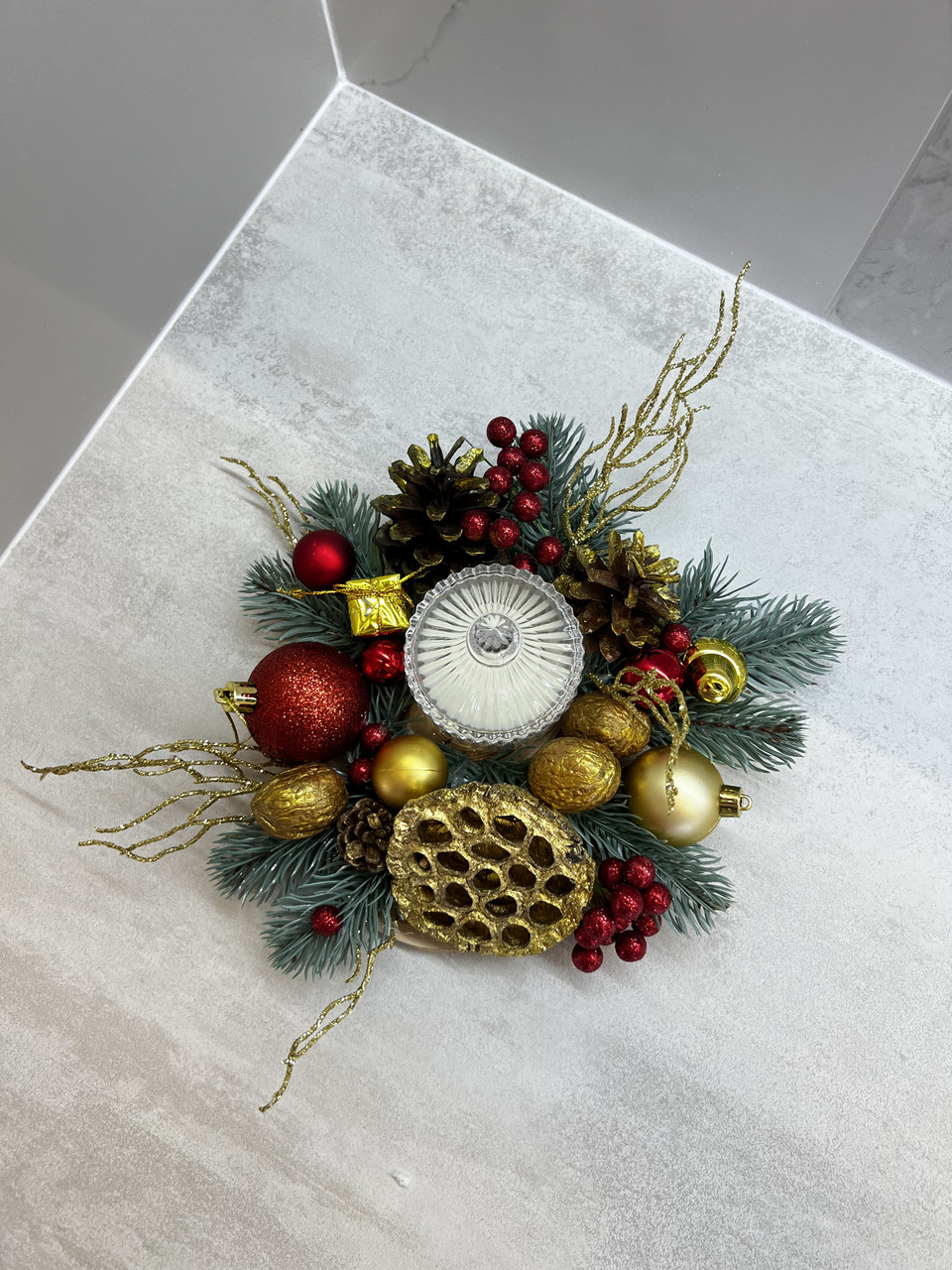 Новорічний підсвічник з свічкою , новогодний декор