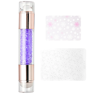 Штамп для стемпінгу силіконовий із пластинами-скребками, фіолетові камені