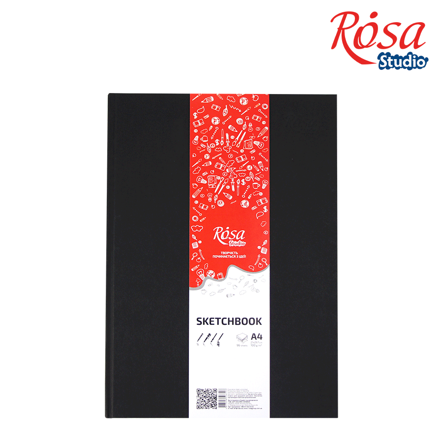 Блокнот/скетчбук Rosa Studio A4 "чорний", 100 г/м², 96 аркушів, 16R5019(4823098506553).