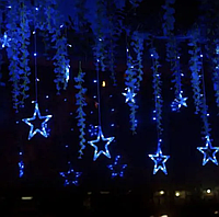 Новогодняя гирлянда штора звездопад Светодиодная гирлянда на окно 12 синих звезд
