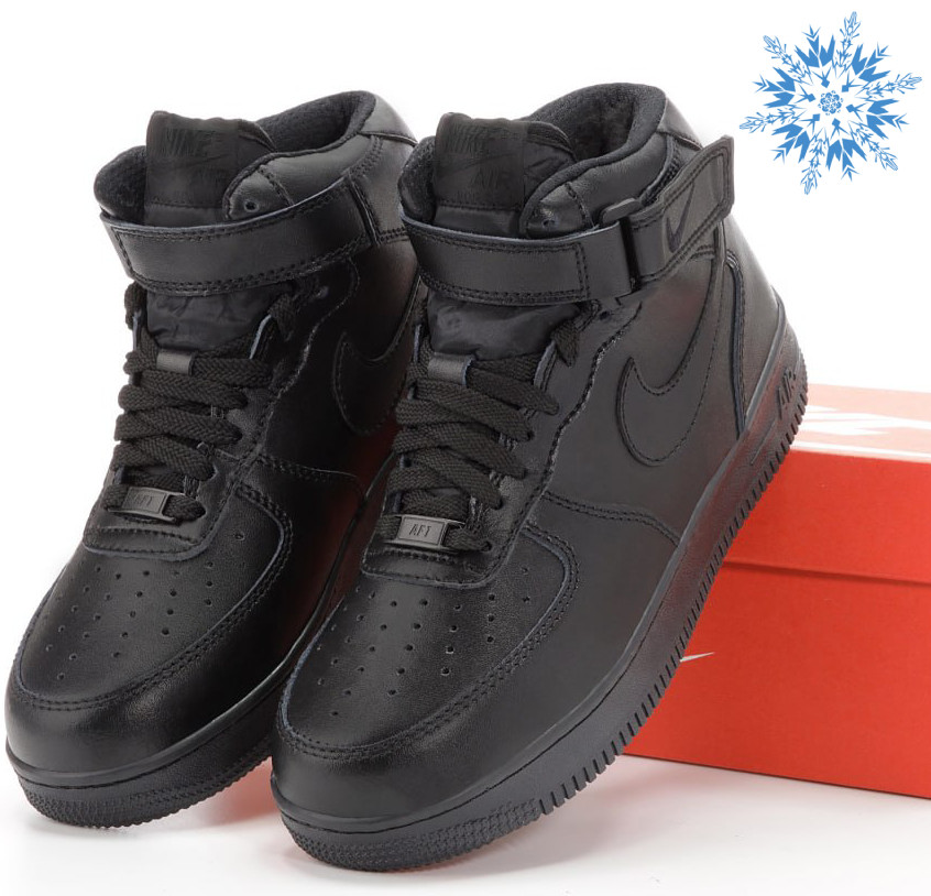 Зимові чоловічі кросівки Nike Air Force 1 high теплі на хутрі високі. Фото в живу