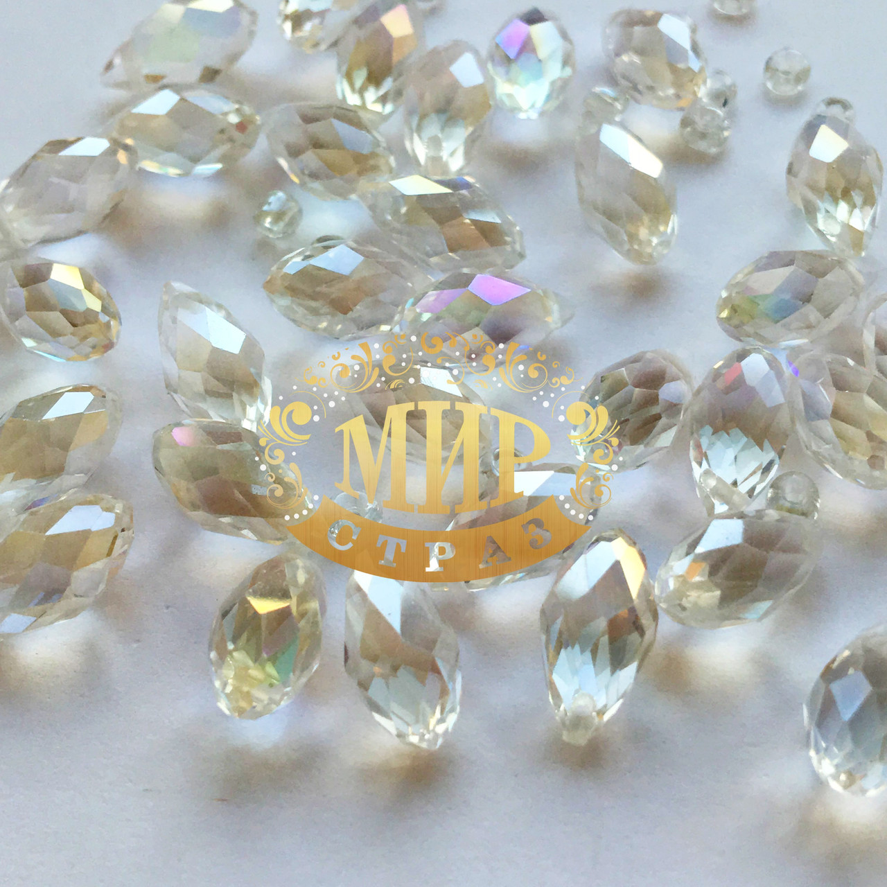 Бусина крапля для створення біжутерії 6х12мм, Crystal AB, 1 шт.