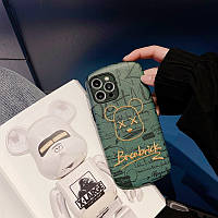 Кожаный зеленый чехол "Bearbrick Kaws" для iPhone 12