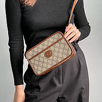 Кожаная серая сумка Gucci Mini With Interlocking G