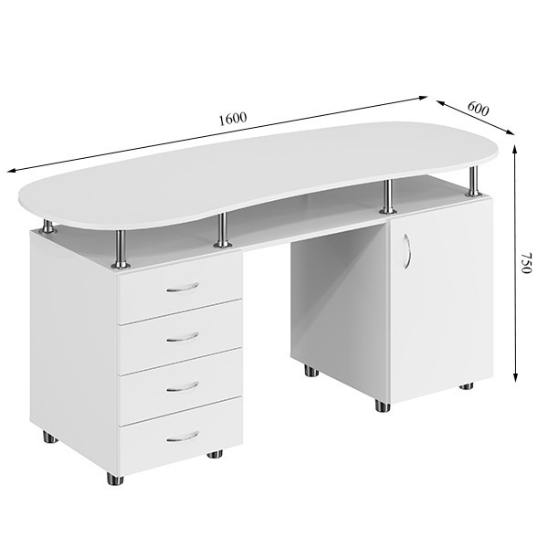 Маникюрный стол Сакура белый большой,на 4 ящика выдвижных и дверка - фото 2 - id-p2033061041