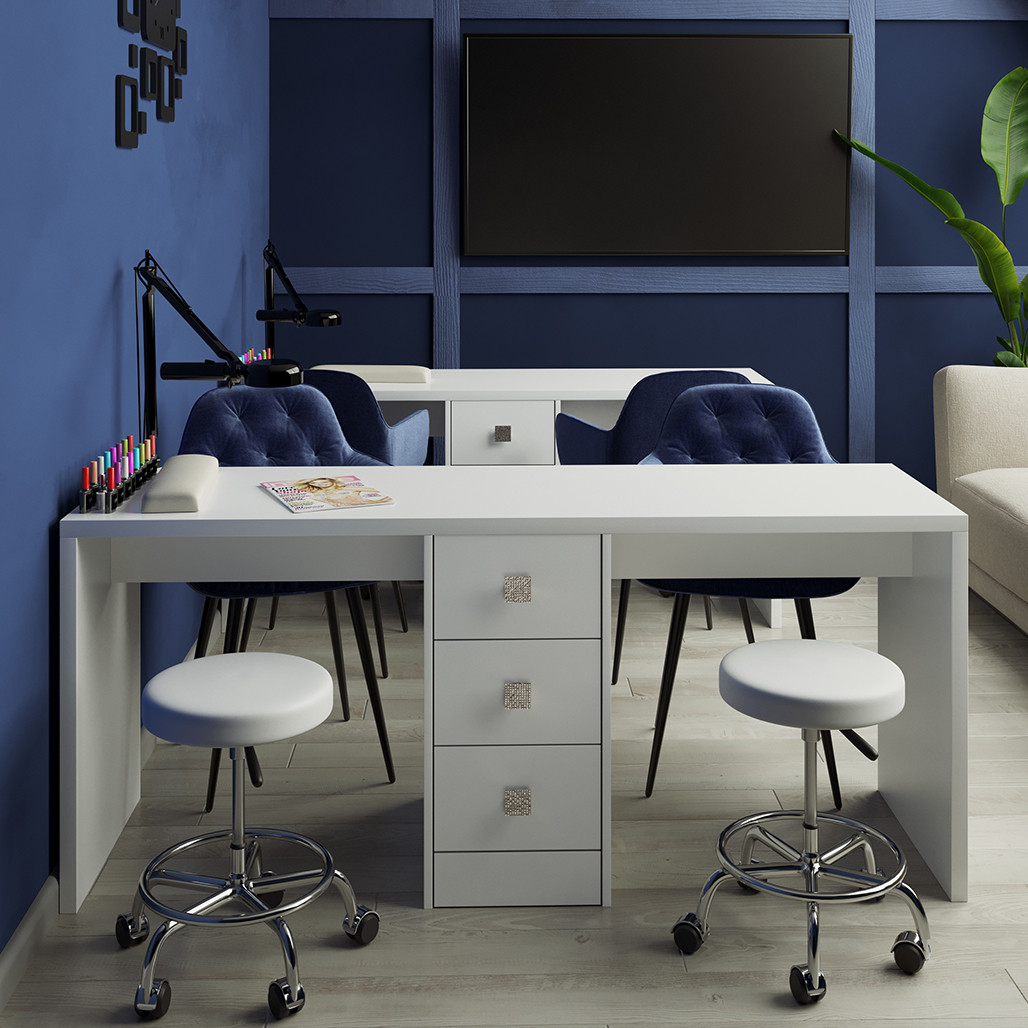 Маникюрный стол на два рабочих места Престиж белый двойной с язиками - фото 1 - id-p2033061068