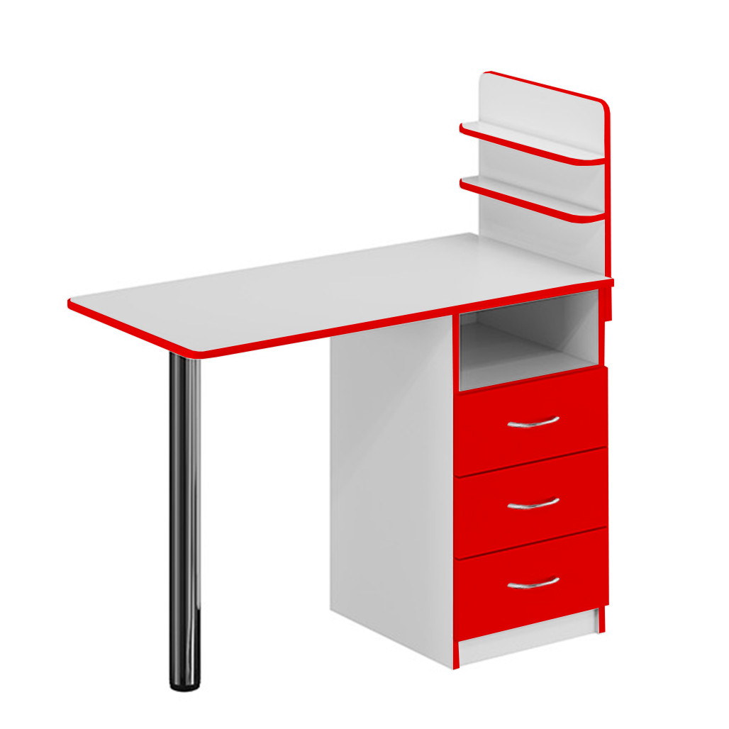 Маникюрный складной стол Овал-би белый овальный с полочкой под лак ,на 3 ящика Белый с красным фасадом и торцом - фото 1 - id-p2033061101